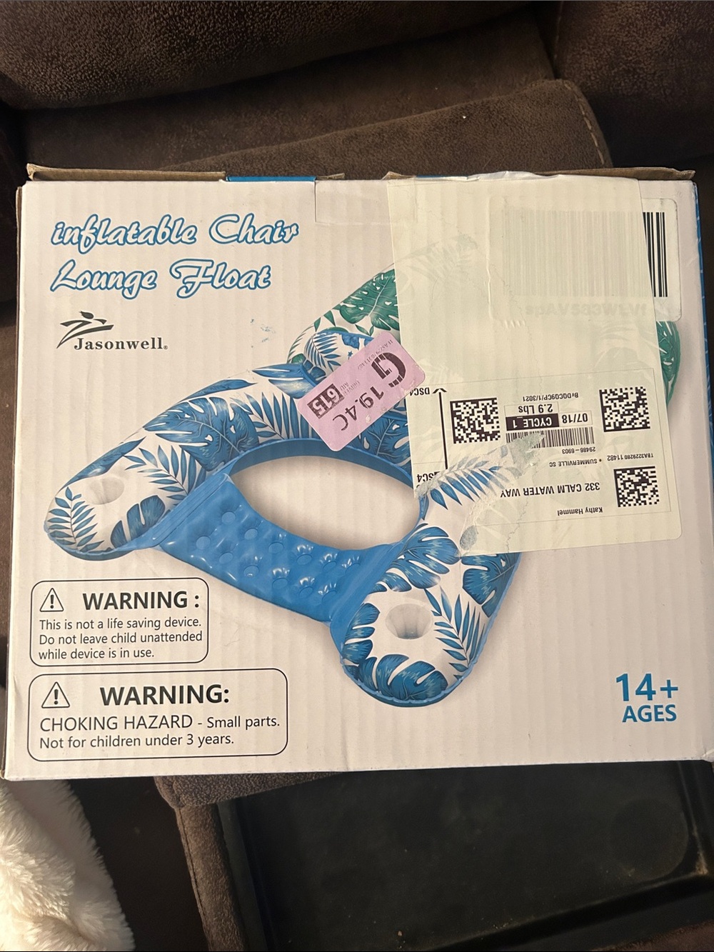 Jasonwell Inflatable Lounge Float - Blue Tropical Leaf